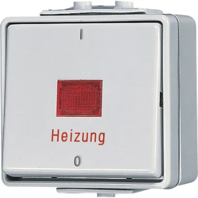 JUNG Heizung Notschalter 602HW WG600 | 2-polig | Aufputz | Kontrollleuchte | IP44 | Glimmlampe | Duroplast grau