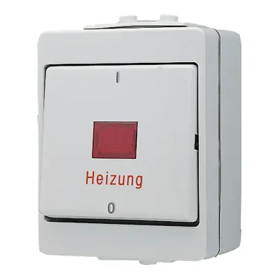 JUNG Heizung Notschalter 603HW | 3-polig | Aufputz | 16AX 400V | Kontrollschalter mit Glimmlampe | IP44 | Duroplast grau