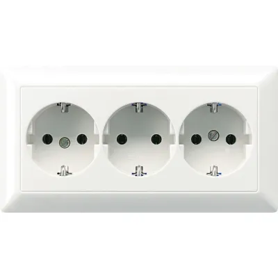 Jung Kabel-Kanal SCHUKO Steckdose 3-fach AS523WW | Unterputz | 16A 250V | Federklemmen | Duroplast | alpinweiß