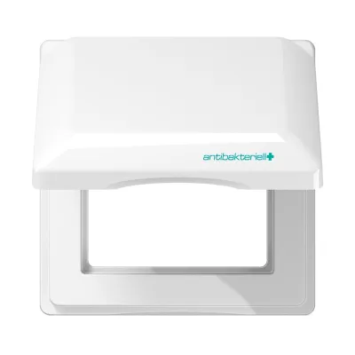 JUNG Klappdeckel mit Rahmen ABAS 581 BFKL WW | 1-fach | vertikal | Thermoplast | 80,5x80,5 mm | IP20 | alpinweiß