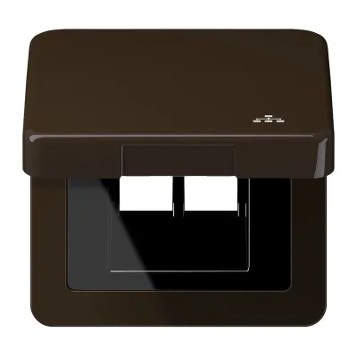 JUNG Klappdeckel LAN CD590KLLANBR | UAE/IAE Abdeckung | Zentralplatte | Unterputz | glänzend | Kunststoff braun RAL 8022