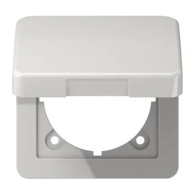 JUNG Klappdeckel CD590BFKLLG | Steckdosen-Abdeckung 50x50mm | mit Rückstellfeder | IP44 | lichtgrau RAL7035