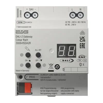 JUNG KNX DALI-2 Gateway Colour 30064 1S DA2 R | 1-fach | REG 4TE | für bis zu 64 DALI-Leuchten | RGBW | IP20 | 110-240V