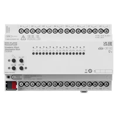 JUNG KNX Schaltaktor & Jalousieaktor 230161SR | 16fach | REG 8TE | 16A | 3000W | manuelle Bedienung | KNX Data Secure