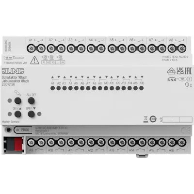 JUNG KNX Schaltaktor & Jalousieaktor 230161SR | 16fach | REG 8TE | 16A | 3000W | manuelle Bedienung | KNX Data Secure