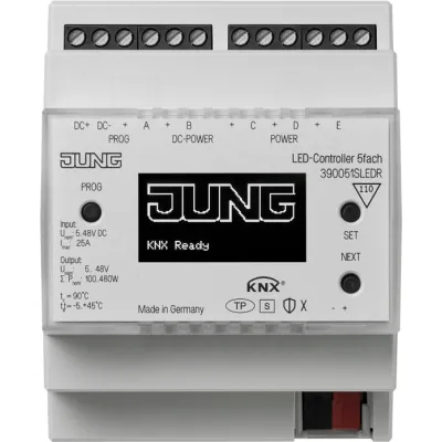 JUNG KNX LED-Dimmaktor 39005 1S LED R | 5-fach | REG 4TE | DC 5–48V | 100–480W | RGB/HSV | Secure | IP20