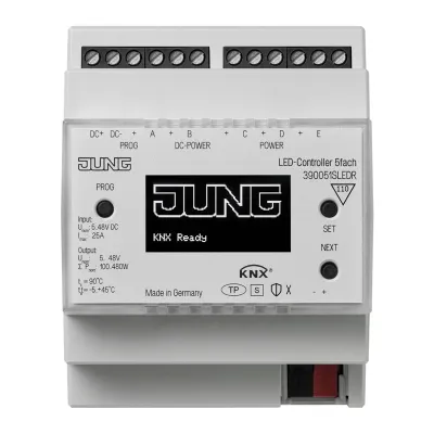 JUNG KNX LED-Dimmaktor 39005 1S LED R | 5-fach | REG 4TE | DC 5–48V | 100–480W | RGB/HSV | Secure | IP20