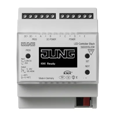 JUNG KNX LED-Dimmaktor 39005 1S LED R | 5-fach | REG 4TE | DC 5–48V | 100–480W | RGB/HSV | Secure | IP20