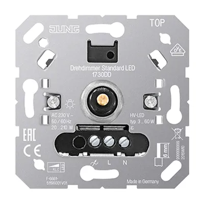 JUNG LED-Drehdimmer 1730DD | 3-210W | Unterputz | für LED, Halogen, Glühlampen | Phasenan-/abschnitt | Drehknopf