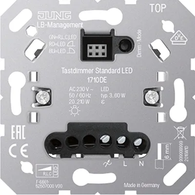 JUNG LED Tastdimmer Unterputz 1710DE | 3-210W | Drucktaster | universal | Phasenan/-abschnitt | Lichtwertspeicher