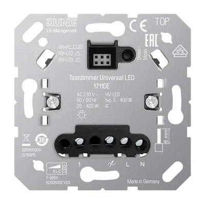 JUNG Tastdimmer Universal 1711DE | LED-Tastdimmer Unterputz 3-420W | Nebenstelleneingang | Phasenan-/abschnitt | weiß