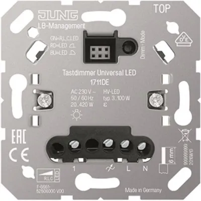 JUNG Tastdimmer Universal 1711DE | LED-Tastdimmer Unterputz 3-420W | Nebenstelleneingang | Phasenan-/abschnitt | weiß