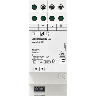 JUNG LED-Leistungszusatz ULZ1755REG | Dimmerverstärker | REG 2TE | 20-420W | Universal | Übertemperaturschutz | weiß