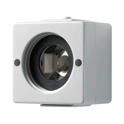 JUNG Lichtsignal E14 637-14W WG600 | 230V Aufputz Basis | max. 5W | IP44 | Duroplast | ohne Haube | grau RAL7035