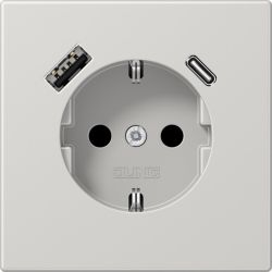 JUNG LS 1520-15 CA LG Steckdose 1f lgr glz USB LS UP m.BS IP20 ZP
