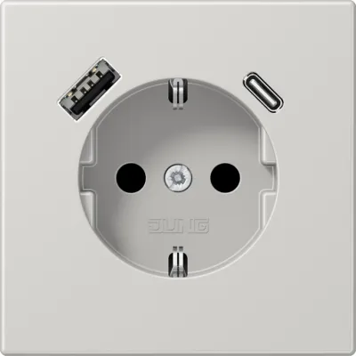 JUNG SCHUKO Steckdose Unterputz LS1520-15CALG | USB-A & USB-C Ladefunktion | Schnelllade-Steckdose | 16A | lichtgrau