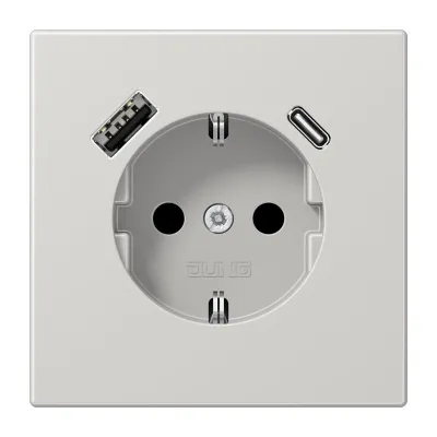 JUNG SCHUKO Steckdose Unterputz LS1520-15CALG | USB-A & USB-C Ladefunktion | Schnelllade-Steckdose | 16A | lichtgrau