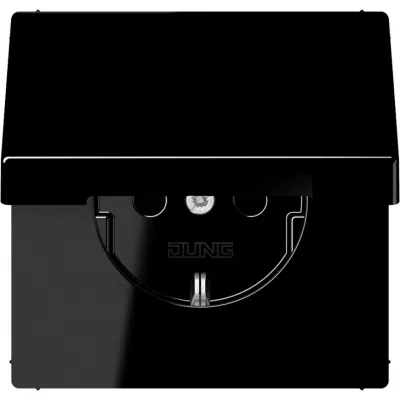 JUNG SCHUKO Steckdose LS 1521 KL SW | Unterputz | Klappdeckel | IP44 | 16A 250V | Duroplast | schwarz RAL 9005