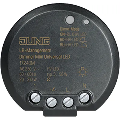 JUNG LED Dimmer Mini Universal 1724DM | Unterputz | 20-210W | Phasenan-/abschnitt | 230V | Basiselement