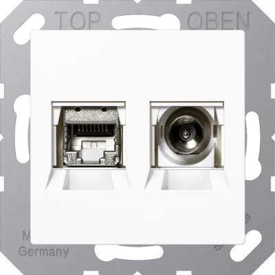 JUNG Multimediadose MMDA4521WW | Smart-TV-Anschlussdose Unterputz | 2-fach | IEC & F-Buchse | Thermoplast | weiß