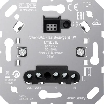 JUNG Power DALI-Taststeuergerät TW 1713DSTE | UP-Einsatz | 230V | DALI-Dimmung | Nebenstelleneingang | Tunable White
