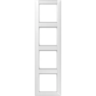 JUNG Rahmen 4-fach AS584NAWW | Abdeckrahmen mit Schriftfeld senkrecht | Duroplast glänzend | IP44 | alpinweiß