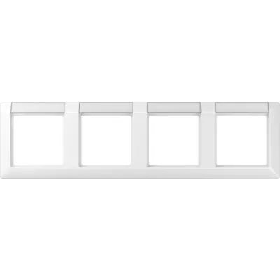 JUNG Rahmen 4-fach AS5840NAWW | Abdeckrahmen mit Schriftfeld 13x55,5mm | Duroplast glänzend | IP44 | alpinweiß