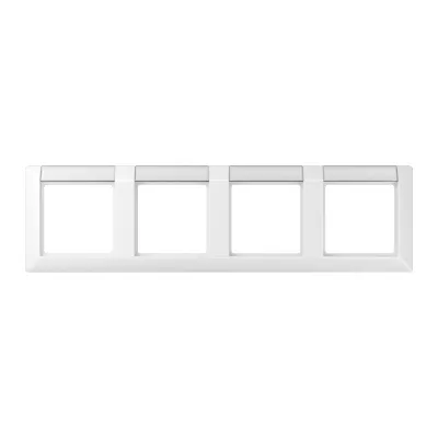 JUNG Rahmen 4-fach AS5840NAWW | Abdeckrahmen mit Schriftfeld 13x55,5mm | Duroplast glänzend | IP44 | alpinweiß