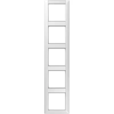 JUNG Rahmen 5-fach AS585NAWW | Schalterrahmen mit Schriftfeld | senkrecht | Duroplast glänzend | IP44 | alpinweiß