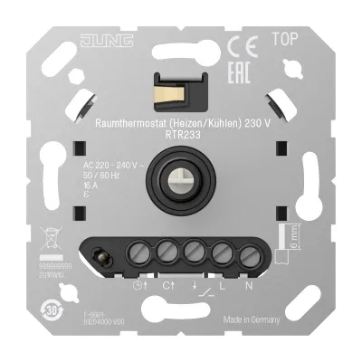 JUNG Raumthermostat RTR 233 | 230V | 16A Relais | Heizen & Kühlen | Unterputz | IP20 | manueller Drehregler