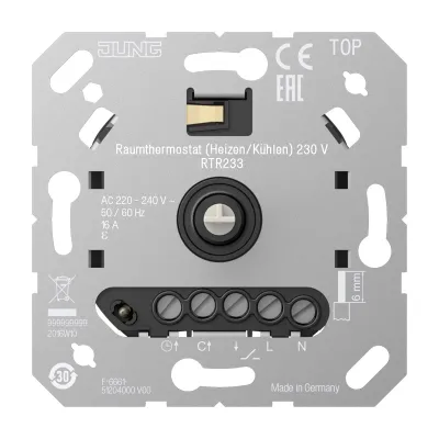 JUNG Raumthermostat RTR 233 | 230V | 16A Relais | Heizen & Kühlen | Unterputz | IP20 | manueller Drehregler