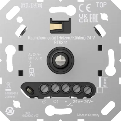 JUNG Raumthermostat RTR 241 | 24V AC | Unterputz | Heizen & Kühlen | Drehregler | 2-Draht | IP20 | Widerstandssensor