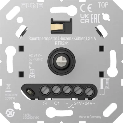 JUNG Raumthermostat RTR 241 | 24V AC | Unterputz | Heizen & Kühlen | Drehregler | 2-Draht | IP20 | Widerstandssensor