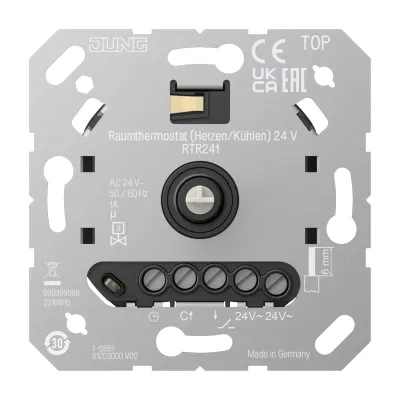 JUNG Raumthermostat RTR 241 | 24V AC | Unterputz | Heizen & Kühlen | Drehregler | 2-Draht | IP20 | Widerstandssensor