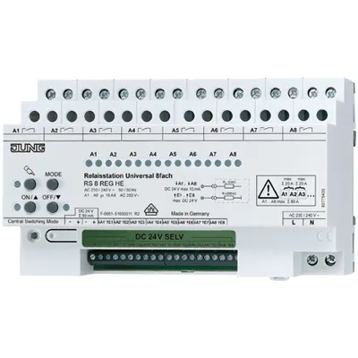 JUNG RS8REGHE Relaisstation 8-fach | DIN-Schiene | 230V | 16A | potentialfrei | für Jalousie Rollladen
