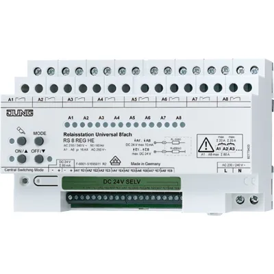 JUNG RS8REGHE Relaisstation 8-fach | DIN-Schiene | 230V | 16A | potentialfrei | für Jalousie Rollladen