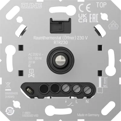 JUNG Raumthermostat RTR 230 | 230V AC | Unterputz | Öffner NC | IP20 | Drehregler | PWM-Steuerung | geräuschlos | Weiß