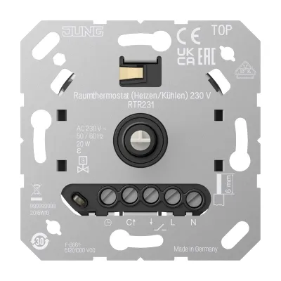 JUNG Raumthermostat RTR231 230V Unterputz | Heizen & Kühlen | IP20 | manuell einstellbar | PWM | Frostschutz | 2-Draht
