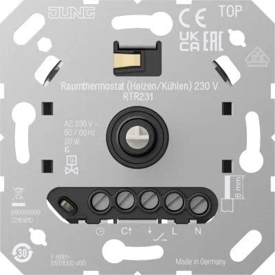 JUNG Raumthermostat RTR231 230V Unterputz | Heizen & Kühlen | IP20 | manuell einstellbar | PWM | Frostschutz | 2-Draht