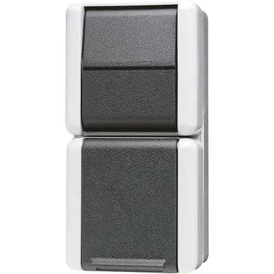JUNG 876W Schalter-Steckdosen-Kombination | SCHUKO Steckdose & Wechselschalter | Aufputz IP44 | grau