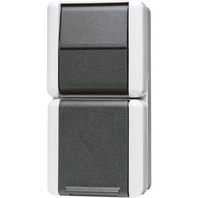 JUNG 876W Schalter-Steckdosen-Kombination | SCHUKO Steckdose & Wechselschalter | Aufputz IP44 | grau
