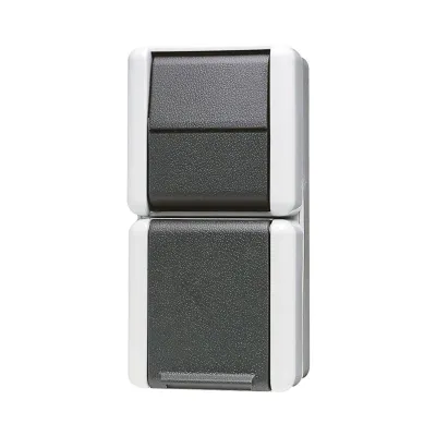 JUNG 876W Schalter-Steckdosen-Kombination | SCHUKO Steckdose & Wechselschalter | Aufputz IP44 | grau