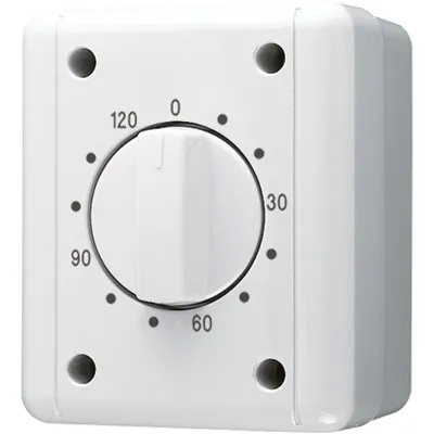 JUNG Schaltuhr 8012W | mechanisch | 0–120 Min | 16AX 250V | 2-polig | IP44 | Aufputz | grau | Thermoplast