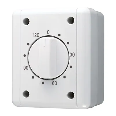 JUNG Schaltuhr 8012W | mechanisch | 0–120 Min | 16AX 250V | 2-polig | IP44 | Aufputz | grau | Thermoplast