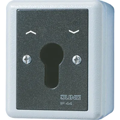 Jung Schlüsselschalter 804.28G | 2-polig | Jalousie-Wendeschalter | Aufputz | IP44 | Alu-Druckguss | grau RAL 7001