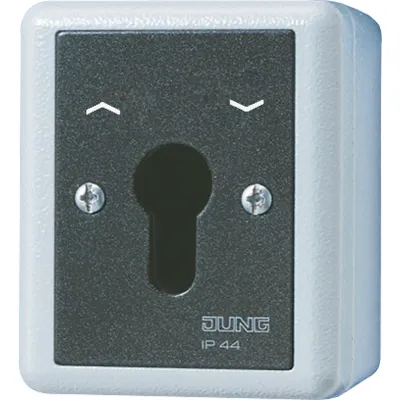 JUNG Schlüsselschalter 834.28G | Jalousie-Wendetaster 2-polig | Aufputz | Metallgehäuse IP44 | 10A 250V | grau RAL7001