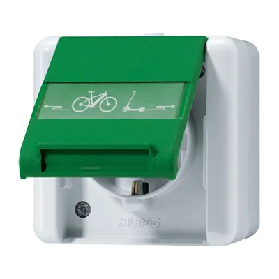 JUNG SCHUKO Steckdose 820GNNAWEB | E-Bike Ladesteckdose | Aufputz | Klappdeckel | IP44 | 16A | grau RAL7035