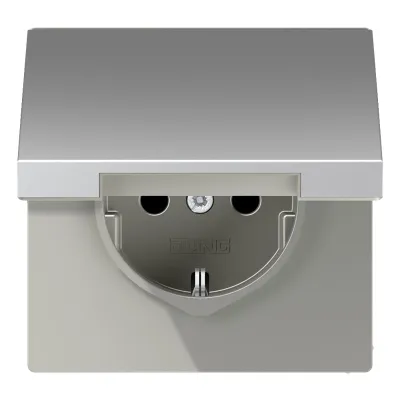 JUNG SCHUKO Steckdose AL 1520 NKL | Unterputz | Aluminium matt | Klappdeckel | IP44 | 16A 250V | 1-fach | silber