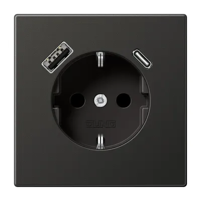 JUNG SCHUKO Steckdose AL 1520-15 CA AN | USB-A & USB-C Ladefunktion | 16A 250V | Unterputz | Aluminium anthrazit