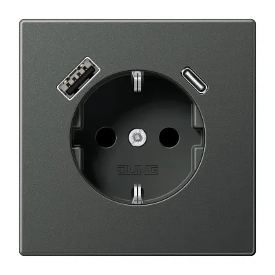JUNG SCHUKO Steckdose AL 1520-15 CA AN | USB-A & USB-C Ladefunktion | 16A 250V | Unterputz | Aluminium anthrazit